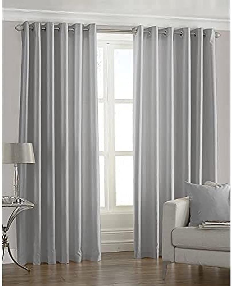 Riva Home Fiji Faux Silk Steel Eyelet Curtain, Grey, 66 x 72-Inch/168 x 183 cm, W 66.1" x L 72" (1 Panels)