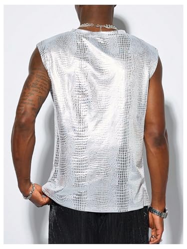 Men's Metallic Tank Top Crew Neck Sleeveless Club Party Going Out T Shirt Tops Crocodile-Pattern Streetwear Vest2