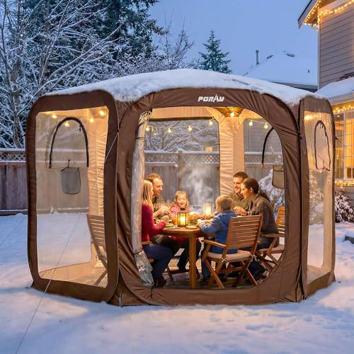 Porayhut Pop up Insulated Bubble Tent 10'x10' – Cold Weather Camping Shelter, Weatherproof & Thermal Pod with Detachable Sunshade Cloth, Waterproof Floor, 2 Zipper Doors & 4 Mesh Windows