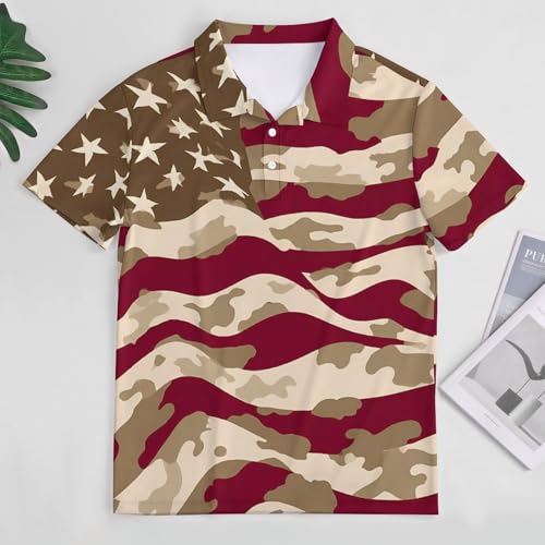 U.S Flag with Desert Camouflage Mens Golf Shirt Ice Silk Short Sleeve Polo Shirts Slim Fit Casual Athletic Tee Top3