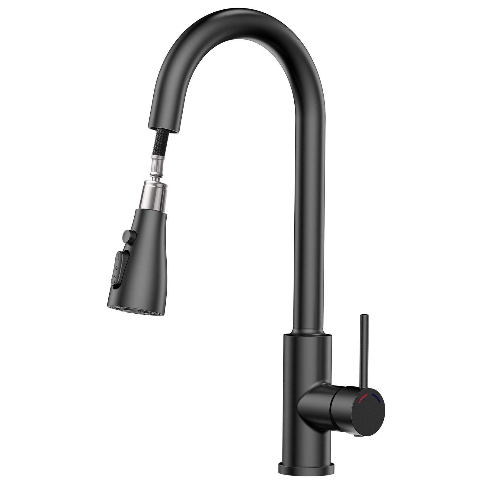 FORIOUS Grifo Cocina Negro Acero Inoxidable – Arco Alto, Giratorio 360°, Monomando Con Rociador Extraíble