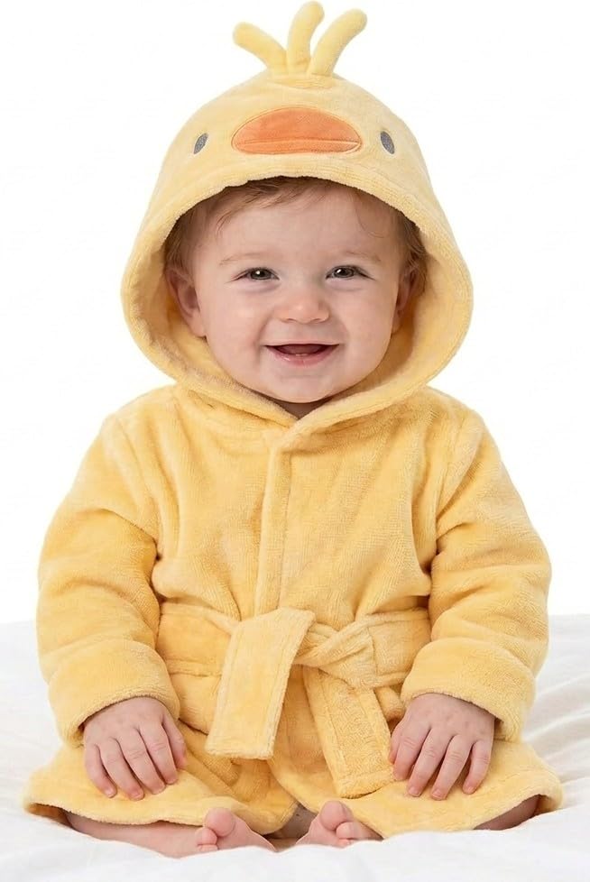 Image of Baby Essentials Unisex Baby Plush Animal Face Bathrobe Hooded with Tie Closure for Newborns and Infants 0-9 Months