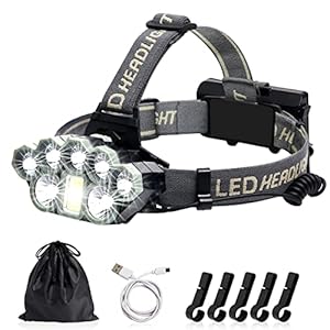 Edsvyug Lampe Frontale Rechargeable Puissante,Super Brillante 18000 Lumens 8 LED Lampe Frontal USB,étanche Headlamp pour Le Camping, la Pêche, la Cave, Le Jogging et la Randonnée