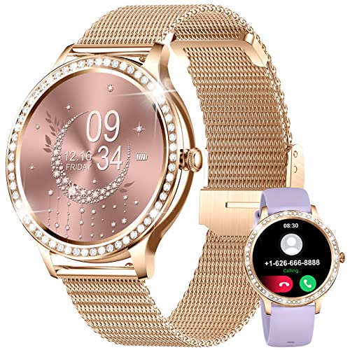 Smartwatch Damen mit Telefonfunktion Sprachassistent Anruf Elegante 1.32' Touch-display Armbanduhr Kalorie Herzfrequenz Menstruationszyklus Schlafmonitor Android iOS Fitness Tracker Smartwatch Damen