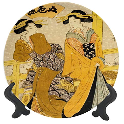 Pattern Decorative Ceramic Dinner Plate Decorative Plate Geishas on A Balcony Porcelain Stoneware Round Plate Decor Accessory for DiningPartiesWedding 8 inch