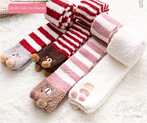 Image of Hotmiss Womens Thigh High Fuzzy Socks Cute Over the Knee Stockings Winter Warm Stripe Leg Warmers