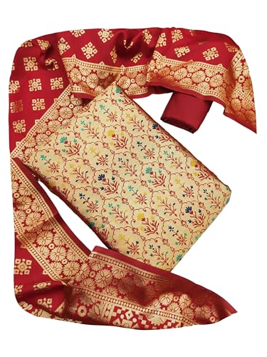 Image of EthnicJunction Women's Woven Silk Blend Banarasi Silk Unstitched Salwar Suit Dress Material with Dupatta