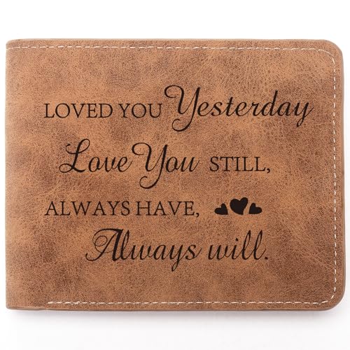 To My Husband Gifts,Leather Wallet for Men, Engraved Personalized Leather Wallet,Birthday Gifts Anniversary Valentine's Day Gifts (Always Will)