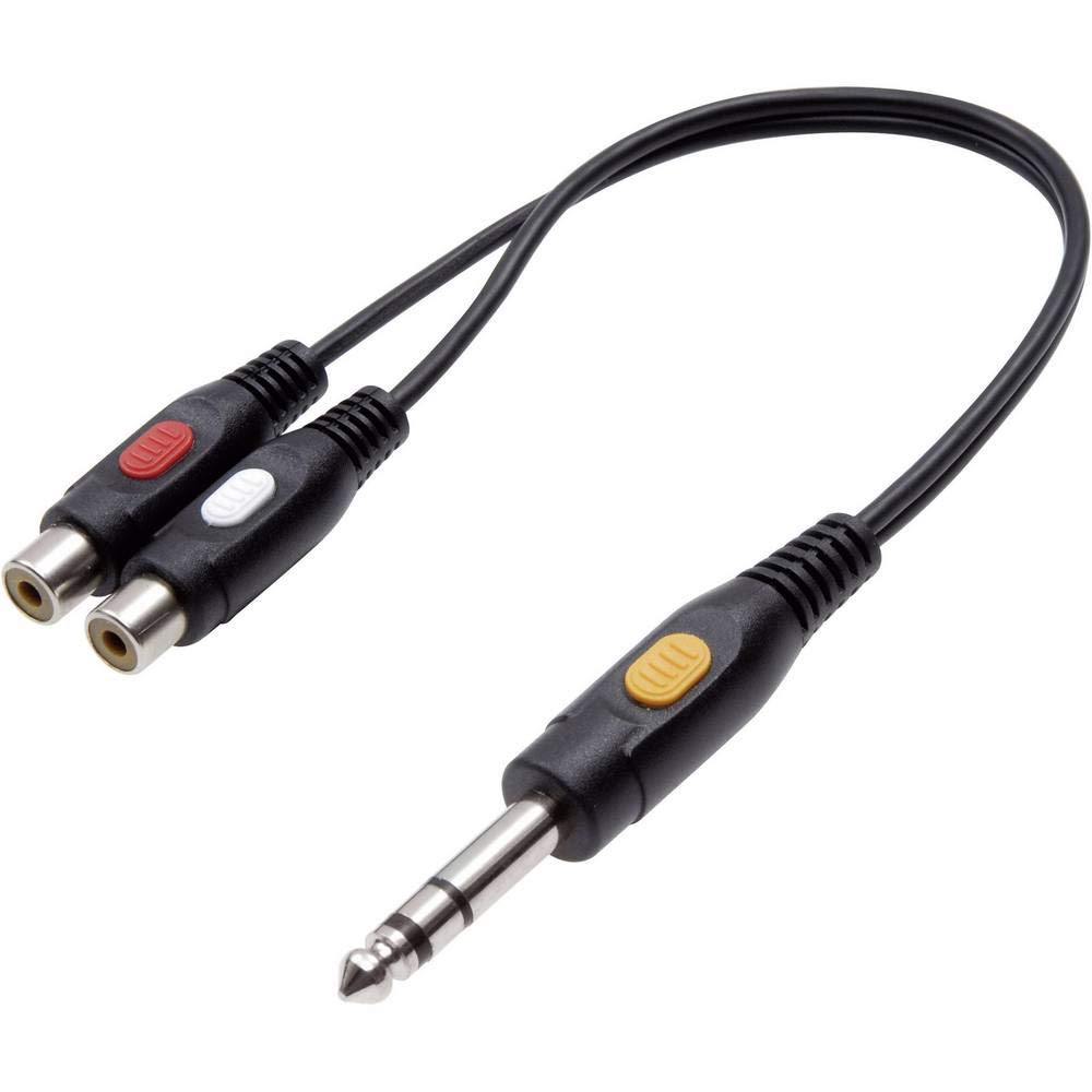 Speaka Professional SP-7870268 Audio Y-Adaptor 1x Jack Plug 6.35 mm-2x RCA B, Black