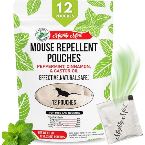 Mighty Mint Mouse Repellent Pouches – Peppermint, Castor Oil & Cinnamon Formula – Natural Indoor...