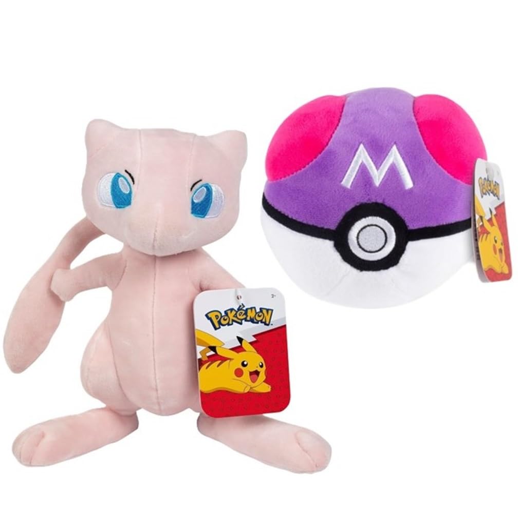 Pokemon 5" Master Ball & 8" Mew Plush 2-Pack - 2025 Officially Licensed - Authentic Collectible Soft Stuffed Animal Toy Figures - Gift for Kids, Boys, Girls - 2+