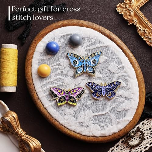 Image of Luna cici 3Pieces Needle Minder for Sewing,Magnetic Needle Keeper for Cross Stitch,Cute Butterfly Cartoon Pin,Needle Holder for Embroidery,Needlework Storage Accessory, Gift for Cross Stitch Lovers