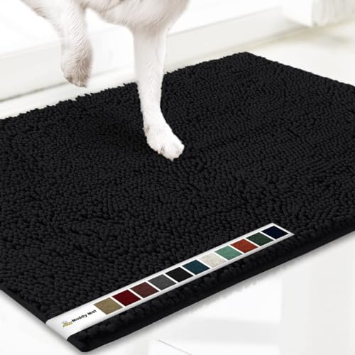 Muddy Mat® AS-SEEN-ON-TV Highly Absorbent Microfiber Door Mat and Pet Rug, Non Slip Thick Washable Area and Bath Mat Soft Chenille for Kitchen Bathroom Bedroom Indoor and Outdoor - Black Large 35"X24"