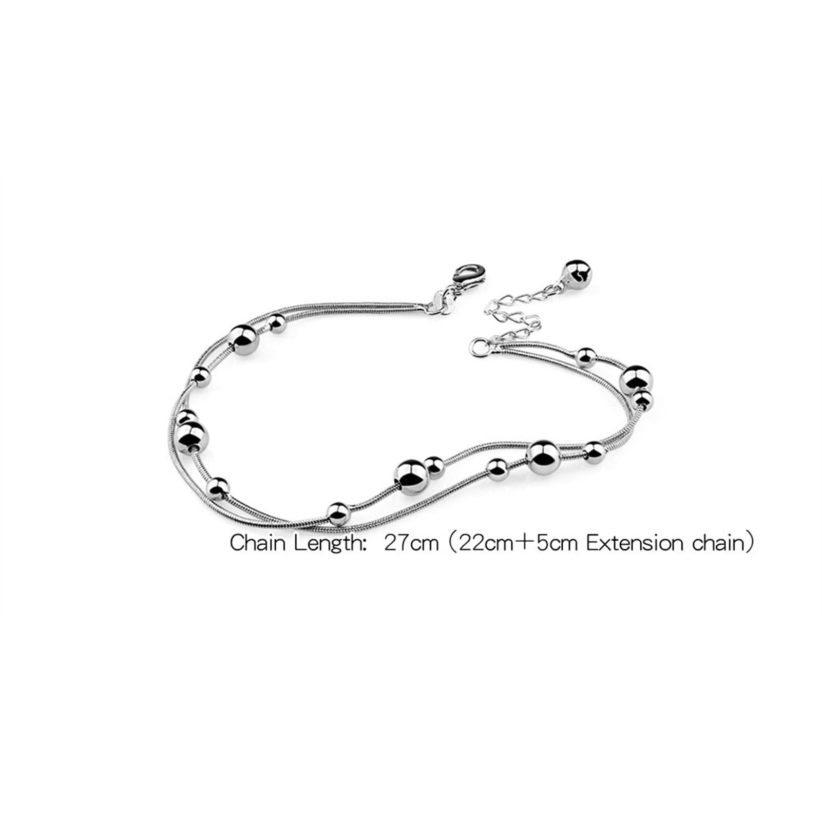 LNNSHX Moda Semplice Argento Sterling 925 cavigliere da Donna bracciali Argento Massiccio Doppie Catene di Perline Sandali da Spiaggia a Piedi Nudi Braccialetti Gioielli