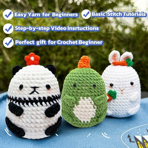 Image of YILAII Crochet Kit for Beginners Stpe-by-Step Video Tutorials Knitting Crochet Supplies for Adults, Learn to Crochet - Ideal Gift for Women - Craft Art Animal Combinations Crochet Kits