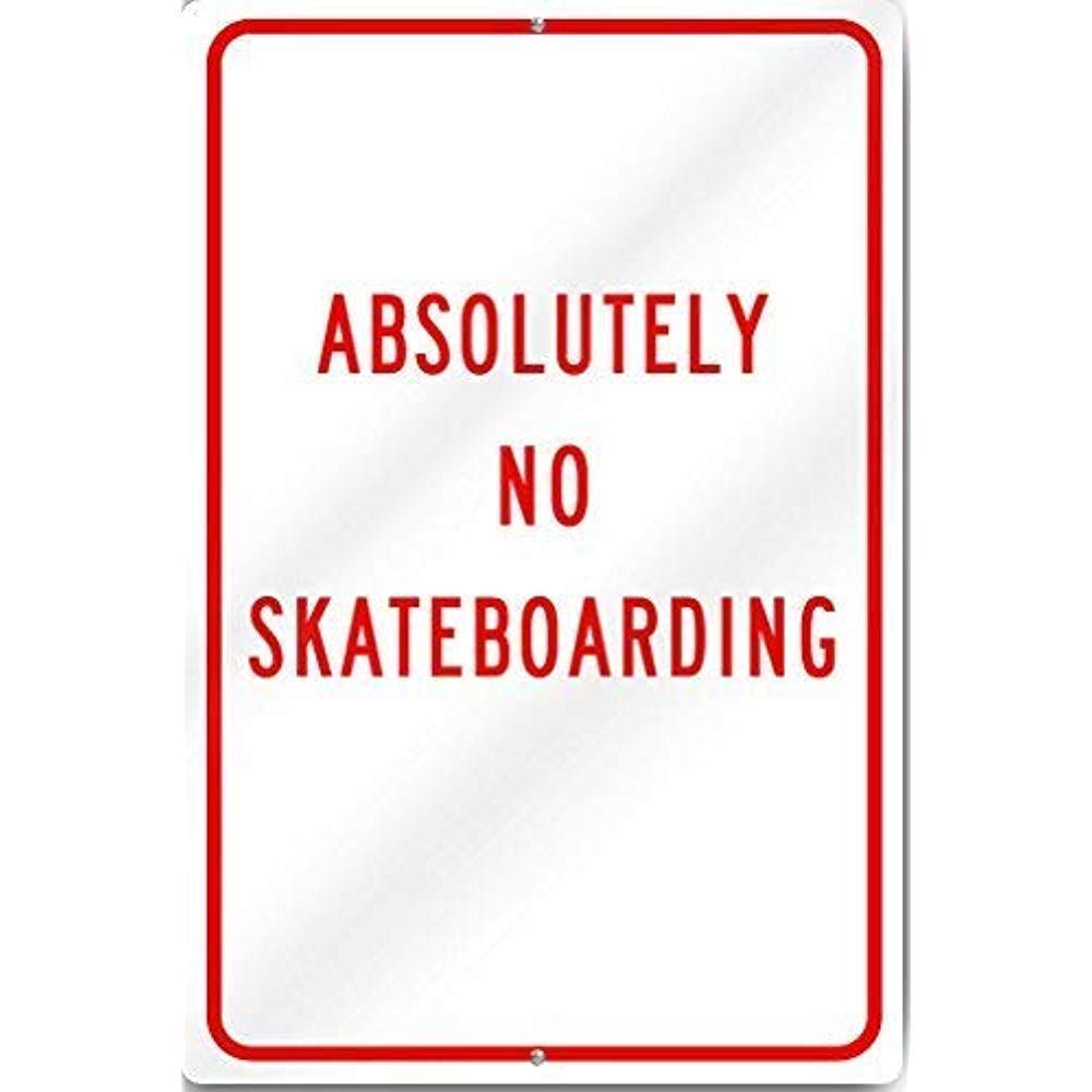 Biopracess Absolutely No Skateboarding Sign Warning Tin Sign 8x12 inches