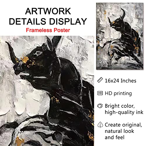 Gadzrtil Black And White Cow Canvas Wall Art Bull Painting Cattle Picture Wall Decor Canvas Abstract Animal Canvas Painting Black And Gold Animal Poster Highland Cow Print Farmhouse Artwork 16X24Inch No Frame thumb #3