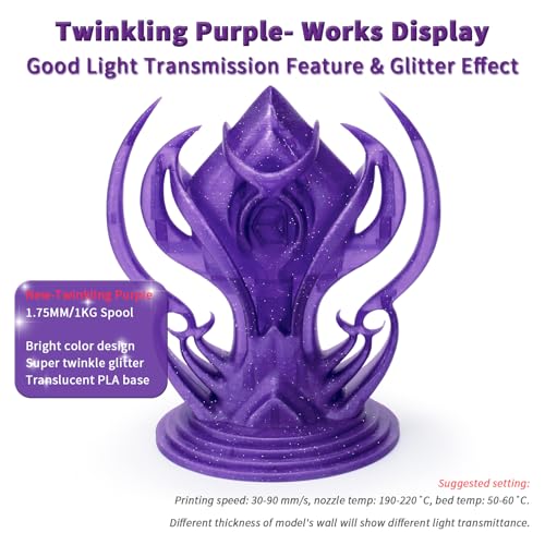 Image of ZIRO PLA Filament 1.75mm, Shiny Sparkle Glitter with Transluent Base, Twinkling PLA Series 3D Printer Filament, Colorful Printing Material,1kg /2.2lbs Spool, Fit Most FDM Printers, Twinkling Purple