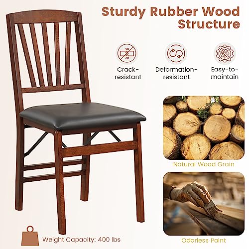 Image of Giantex Folding Dining Chairs Set of 2, Foldable Wood Kitchen Chairs with Padded Seat, Solid Wood Frame, Max Load 400 Lbs, No Assembly Easy to Store Wooden Dining Chairs for Apartment, Small Space