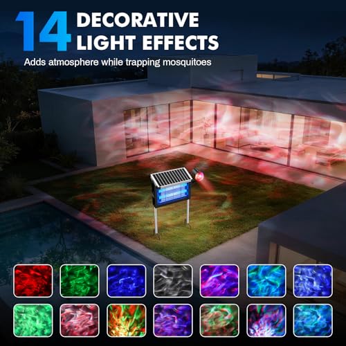 Image of Solar Bug Zapper Outdoor, Jinyeda 4500V Mosquito Zapper with Projector Light, 4000mAh USB & Solar Powered Electric Mosquito Killer, Cordless Fly Insect Zapper Waterproof for Patio Garden Backyard