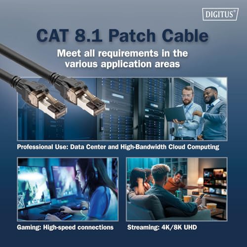 Cable LAN Cat 8.1 Digitus 0.5m con conector RJ45 negro miniatura 2