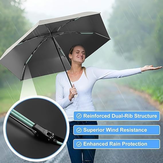 Image of Umbrella for Rain and Sun Protection UPF50+ Mini Capsule Foldable Umbrella for Women Men | 5-Fold Compact Travel Umbrella | Windproof UV Protection | Ring Buckle Anti-Loss