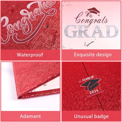 Image of Crenics Red Graduation Decorations Class of 2026, Creative Graduation Guest Sign in Book Alternative, Congrats Grad Signature Book 18 inch x 12 inch, Awesome Graduation Gift or Keepsake
