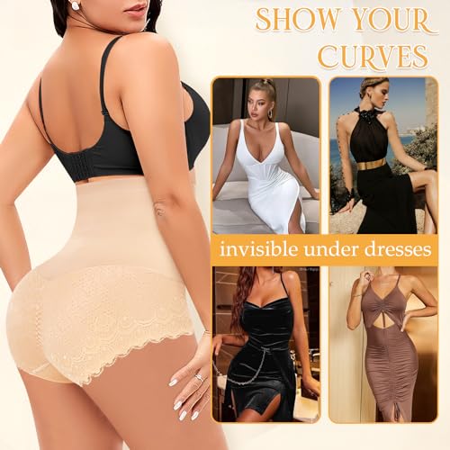 Image of Werena Women Tummy Control Shapewear Panties Shaping Underwear High Waist Body Shaper(#382 Lace Bottom Beige, XX-Large)