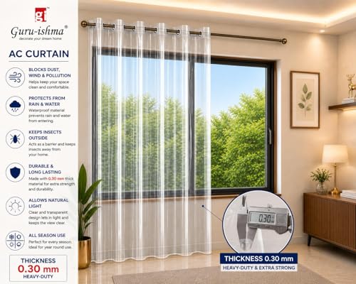 Image of 8 Ft Solid Transparent AC Curtain | Heavy Duty 0.30 mm Waterproof PVC Curtain | Dust, Wind & Rain Protection | All Season Use for Door, Window & Bathroom | Pack of 1