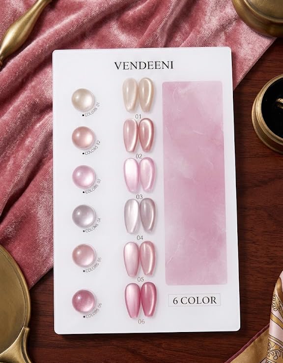 Image of Set of 6 Professional Cat Eye Gel Polish | Magnetic Nail Art Gel Polish | UV /LED Soak-Off | Long-Lasting | Shiny Cat-Eye Effect (15 ML) (Pink Shade)