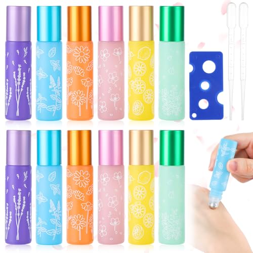 12 Stück Roll on Glasflaschen für Ätherisches Öl 10ml Roll on Flasche Leer mit Edelstahl Roller Ball Ätherische Öle Roller Flaschen mit Öffner Tropfer Rollon Flaschen für Öle Duftstoff Kosmetika