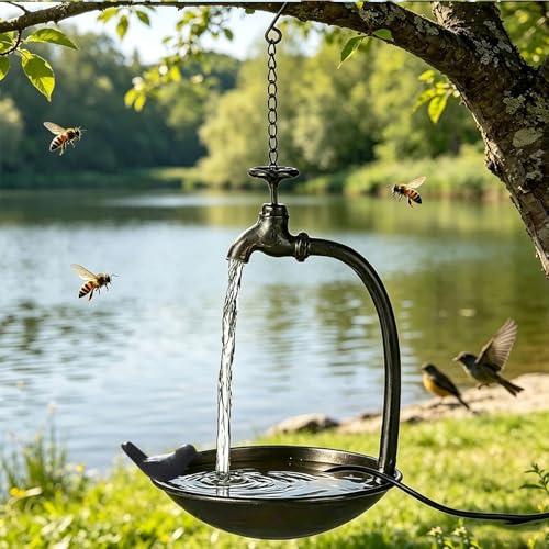 Bebedero de agua para pájaros con grifo de metal resistente para patio y balcón 3