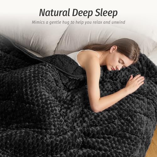 Image of Wemore Fleece Weighted Blanket for Adults (48 inch x 72 inch 15lbs, Black), Dual Sided Cozy Soft Sherpa Heavy Blanket, 3D Imitation Turtle Shell Warm Jacquard Flannel Weighted Blankets