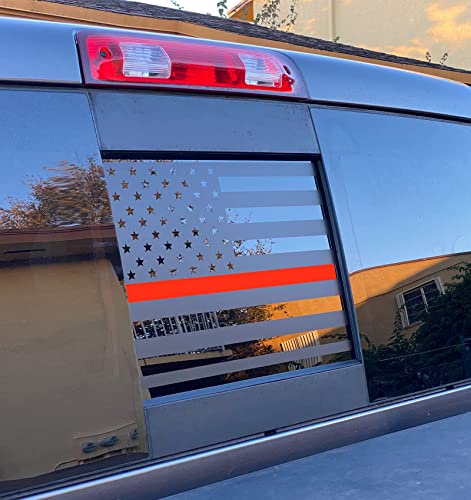 Image of Xinghe for Nissan Frontier 2013-2026, American Flag Decals for Truck Back Middle Window (Matte Black Thin Red Line, for Nissan Frontier 2013-2026)