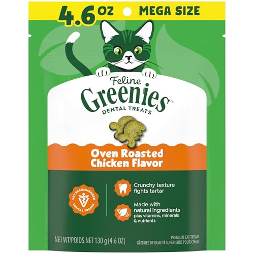 Greenies Cat Treats, Feline Veterinarian-Recommended Adult Natural Dental Cat Treats, Oven Roasted Chicken Flavor, 4.6 oz. Pouch