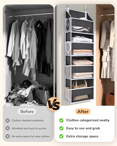 Image of ULG 2 Pack Small Over Door Organizer with 4 Large Pockets 8 Mesh Side Pockets, Hanging Storage Organizer with Clear Window Kids Toys Deep Gray