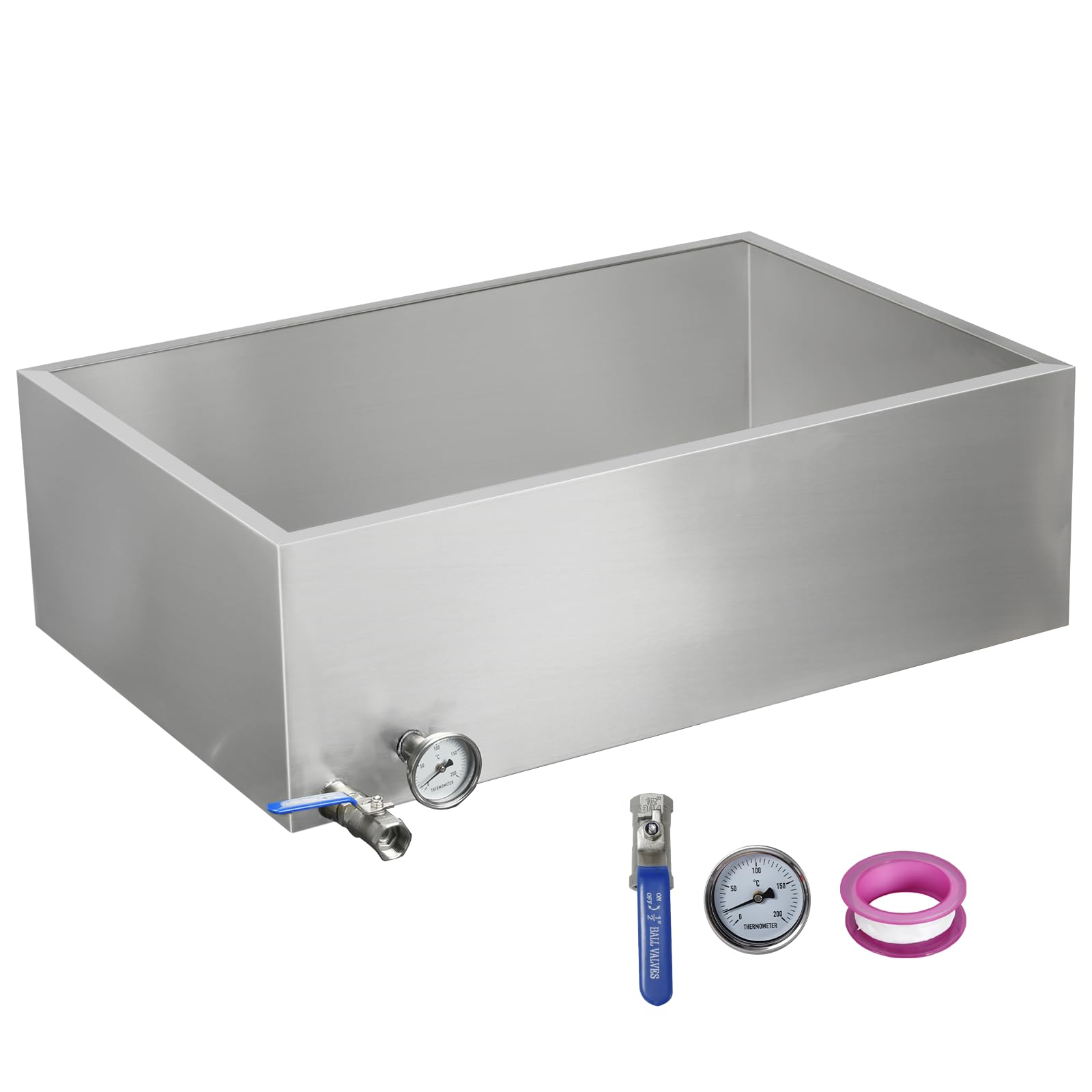 Maple Syrup Evaporator Pan, 24.68 Gal 304 Stainless Steel Maple Syrup Pan, 30 x 20 x 9.5 Inch Inch Boiling Maple Evaporator Pan with Valve and Thermometer Feed Pan for Home, Outdoor