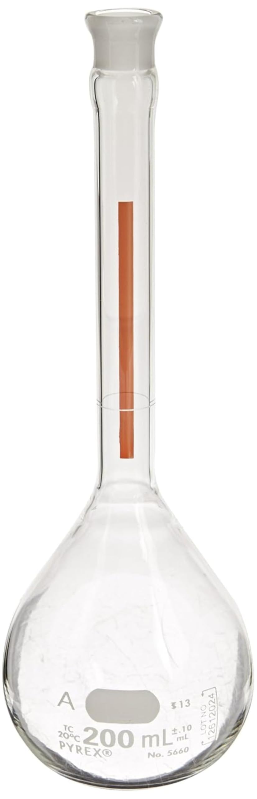 PYREX 50 mL Class A Lifetime Red Volumetric Flask with Glass Standard Taper Stopper 5660-50 (Pack of 6)