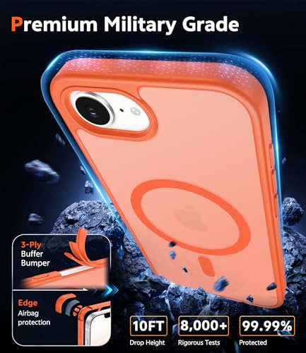 Image of FNTCASE for iPhone 17e & iPhone 16e Case Matte: Magnetic Phone Cases with Screen Protector Drop Proof Compatible with Magsafe Slim Anti Yellowing Protective Translucent Cell Phone Cover (C-Orange)