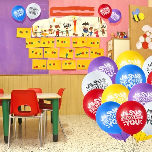 Image of Gejoy Jesus Loves You Balloon 12 Inch Latex Christian Religious Jesus Balloon Party Decor for He Is Risen Party Decor Favor Cross Church Event Birthday Sunday Supplies(Living Colors,60 Pcs)