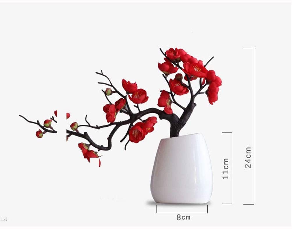 Decorazioni Domestiche Bonsai di Fiori di Prugna Artificiale con Vaso in Ceramica, Bouquet di Seta Finta per La Decorazione del Centrotavola Domestico Fiori Finti(A-White)