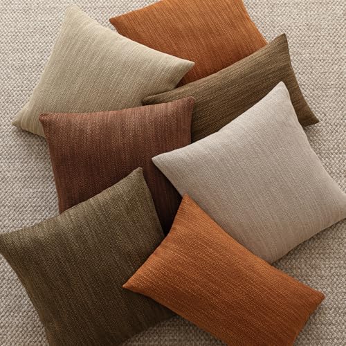 Image of Foindtower Set of 2 Decorative Textured Burlap Linen Throw Pillow Covers Farmhouse Boho Cushion Cover Solid Accent Pillowcase for Couch Sofa Bed Living Room Home Decor,18x18 Inch,Burnt Orange