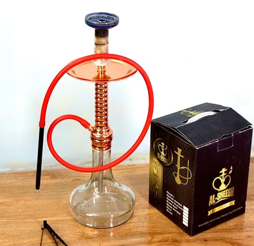 Image of AL-Sheesh King Designer Heavy Base Russian Hookah (22 inch Inches) Round Premium Alumunium Made with Silicon Pipe | Reverse Smoke Feature (Copper Finish)