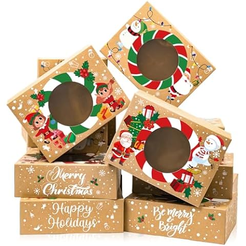 Ouddy Mode 15 PCS Christmas Cookie Boxes, Large Holiday Christmas Treat Boxes Cookie Tins with Lids, Christmas Boxes for Gifts, Candy, Party Favors Cover