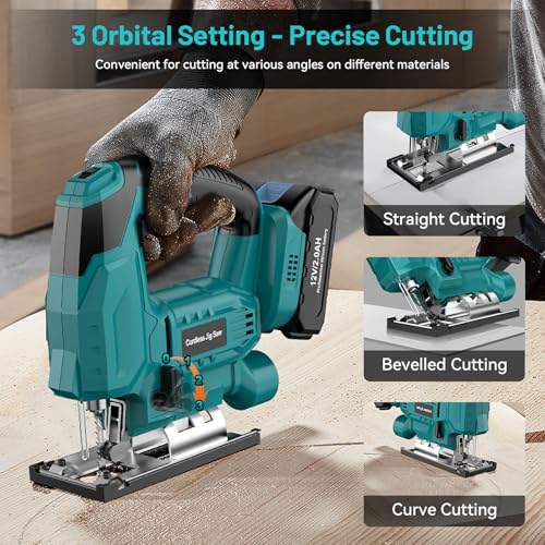 Yofuly Cordless Jig Saw, Jigsaw Tool for Makk-ita 18V Battery, Varible Speed with 2 * 2.0Ah Batteries, Bevel Angle (0°-45°), 3-Position with LED Light Orbital Jig Saw for Wood PVC Metal Cutting 3 Yofuly Cordless Jig Saw, Jigsaw Tool for Makk-ita 18V Battery, Varible Speed with 2 * 2.0Ah Batteries, Bevel Angle (0°-45°), 3-Position with LED Light Orbital Jig Saw for Wood PVC Metal Cutting - Image 3