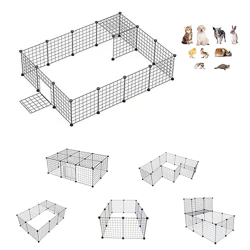 ペット用囲い 犬猫ケージ グリッド ドア付き 任意組立 DIY シェルフ 収納用 屋内外 16pcs (ホワイト)