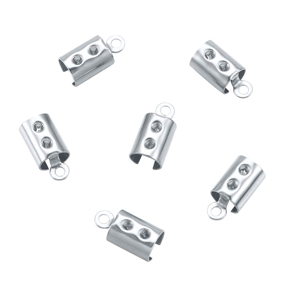 LiQunSweet1000 Pcs 11x5.5mm 304 Stainless Steel Fold Over Crimp Cord Ends Fold Over Cord Ends Leather Ribbon Ending Clasp Tips End Clamp Jewelry Connector Components Jewelry Making