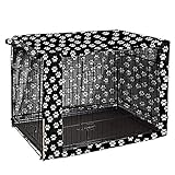 Morezi Dog Crate Cover for Wire Crates, Heavy Nylon Durable Waterproof Windproof Pet Kennel Cover Indoor Outdoor Protection - Cover only - Black Paw - L