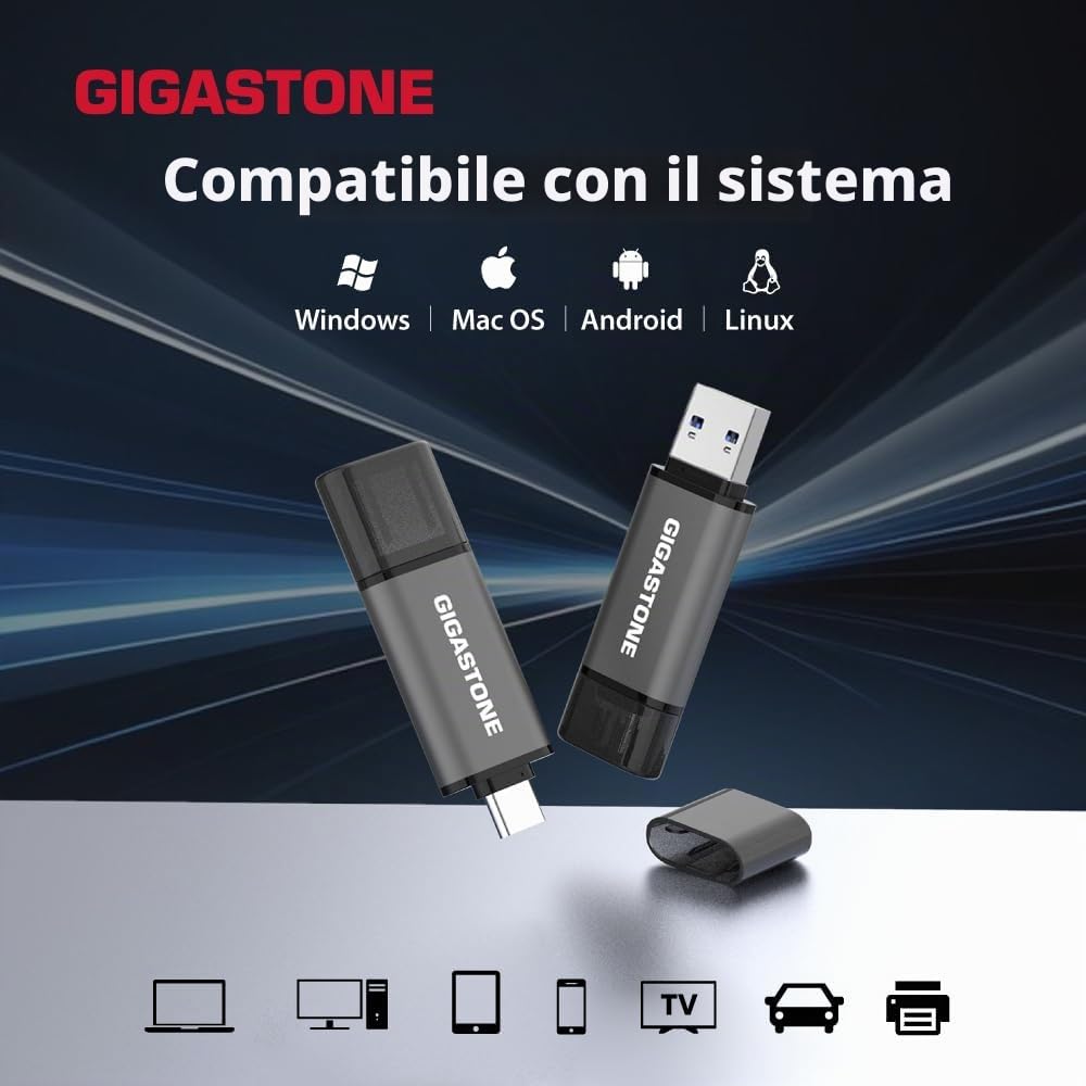 【GIGASTONE】USB 128GB Confezione da 2, 2-in-1 Dual OTG, Z40 USB 3.2 Gen 1 Flash Drive, USB-A e USB-C, Affidabile per Archiviazione, Condivisione File, Backup, Compatibile USB 2.0 / USB 3.0 / USB 3.1