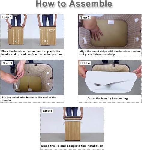 Image of Amazon Brand - Umi Rectangle Bamboo Laundry Basket for Clothes with Chain Lid | Eco-Friendly, Foldable & Lightweight Organizer (Natural, 40x30x60 cm, Pack of 1)